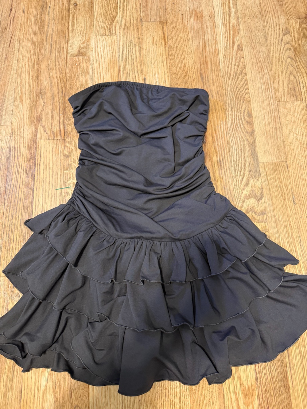 Strapless Ruffle Tiered Brown Mini Dress